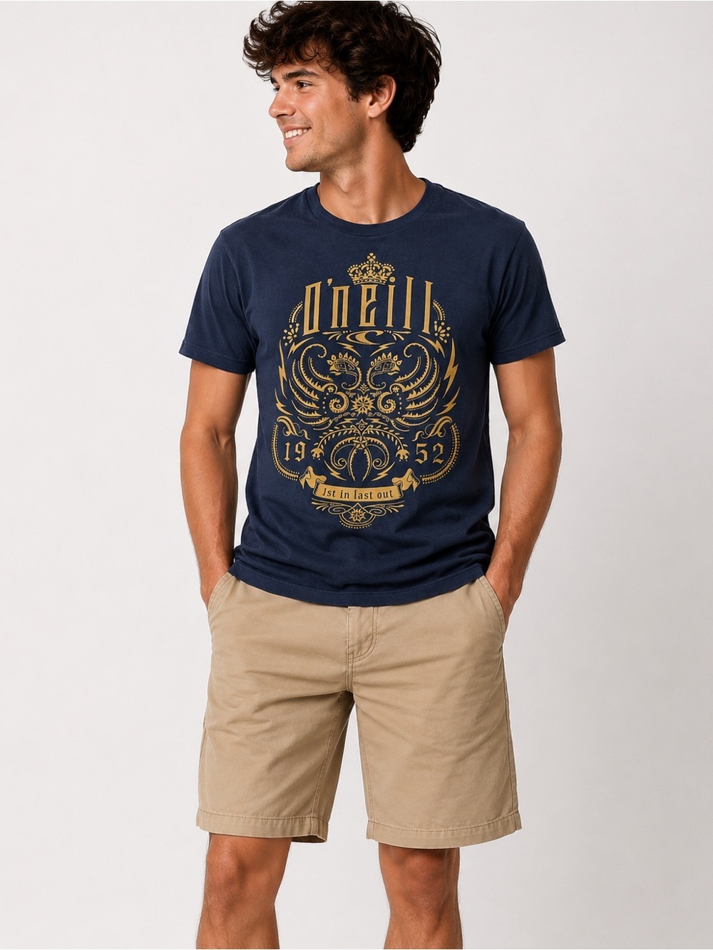O’Neill Men’s Graphic T Shirt Blue Gold Logo Crew Neck Size Medium